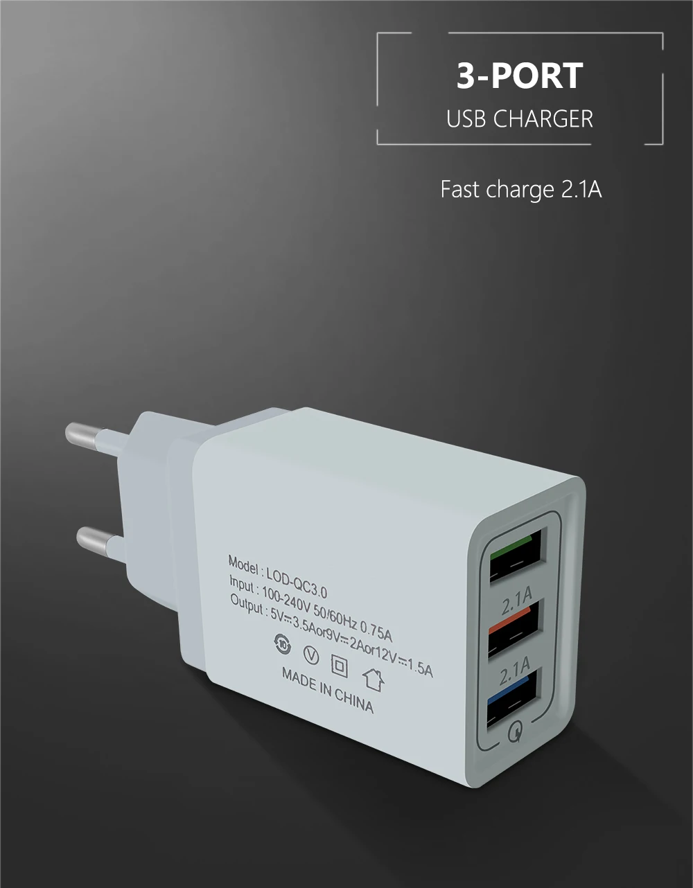 FBYEG зарядное устройство для мобильного телефона, тройное USB зарядное устройство, штепсельная вилка европейского стандарта, быстрая зарядка для iPhone, samsung, Xiaomi, huawei