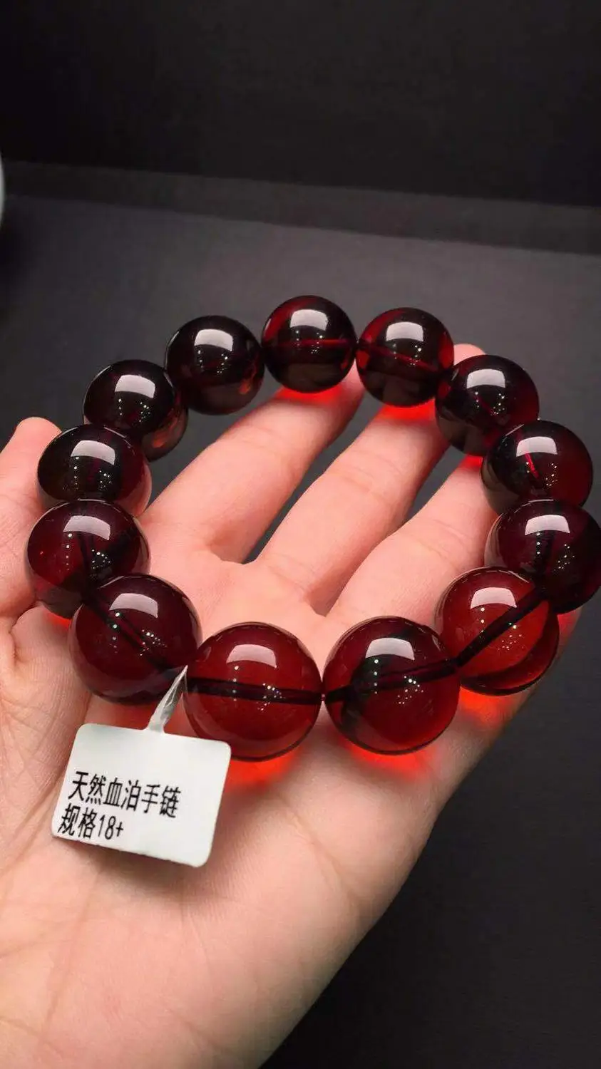 

Genuine 18mm Natural Red Blood Amber Bracelet Women Men Healing Red Round Beads Stone Crystal AAAAA Drop Shipping Certificate