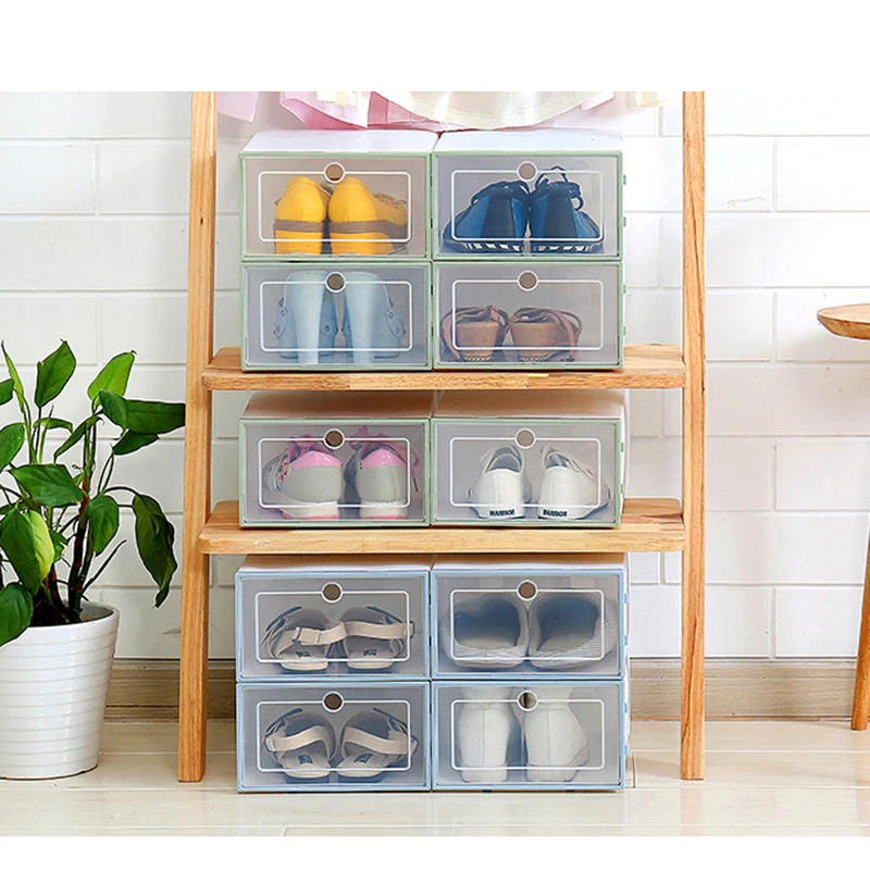 

Durable Shoe Storage Box Clear Plastic Stackable Shoe Organizer Bins Drawer Type Front Opening Shoe Holder THIN889