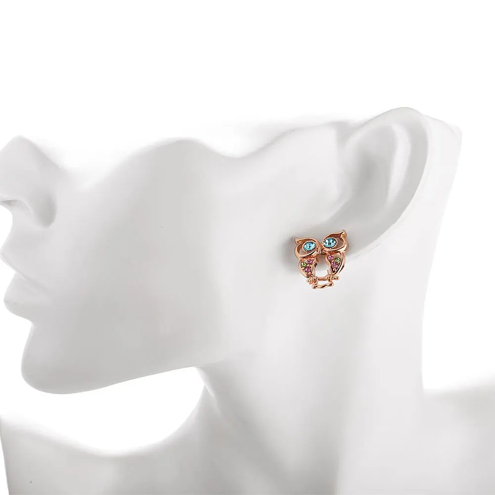 

ZEMIOR Cute Hollow Out Owl Stud Earrings For Women Czech Drill Rose Gold Color Earring Anniversary Fashion Jewelry New Arrival