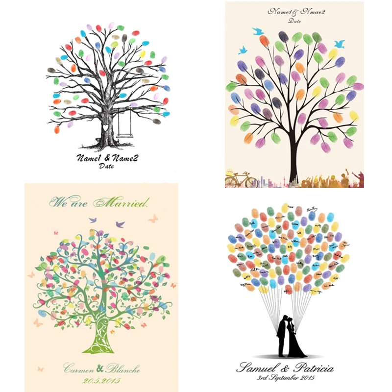 Персонализированные Имя Дата отпечаток пальца Дерево DIY Свадебное дерево холст