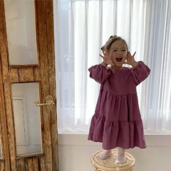 Платье принцессы из хлопка и льна корейский стиль свободный рукав