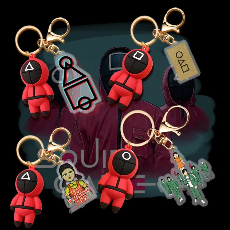 

KPOP Squid Game Three-dimensional Soft Pendant Acrylic Key Ring Keychain K-POP SquidGame New Korea Group Thank You Card