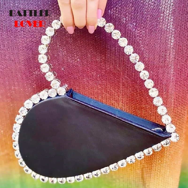 

Diamond Red Heart Evening Clutch Bags Metal Handle Circle Purse 2020 Designer Chic Rhinestone for Women Wedding Party Flaps