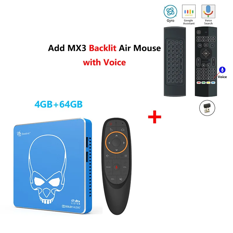 4GB64GB add mx3l mic Beelink GT-King Pro Amlogic S922X-H Android 9.0 Smart Tv Box DDR4 4GB 64GB 2.4G 5.8G Wifi 1000M 4K Set Top Box VS Ugoos AM6 Pro - Color: 4GB64GB add mx3l mic