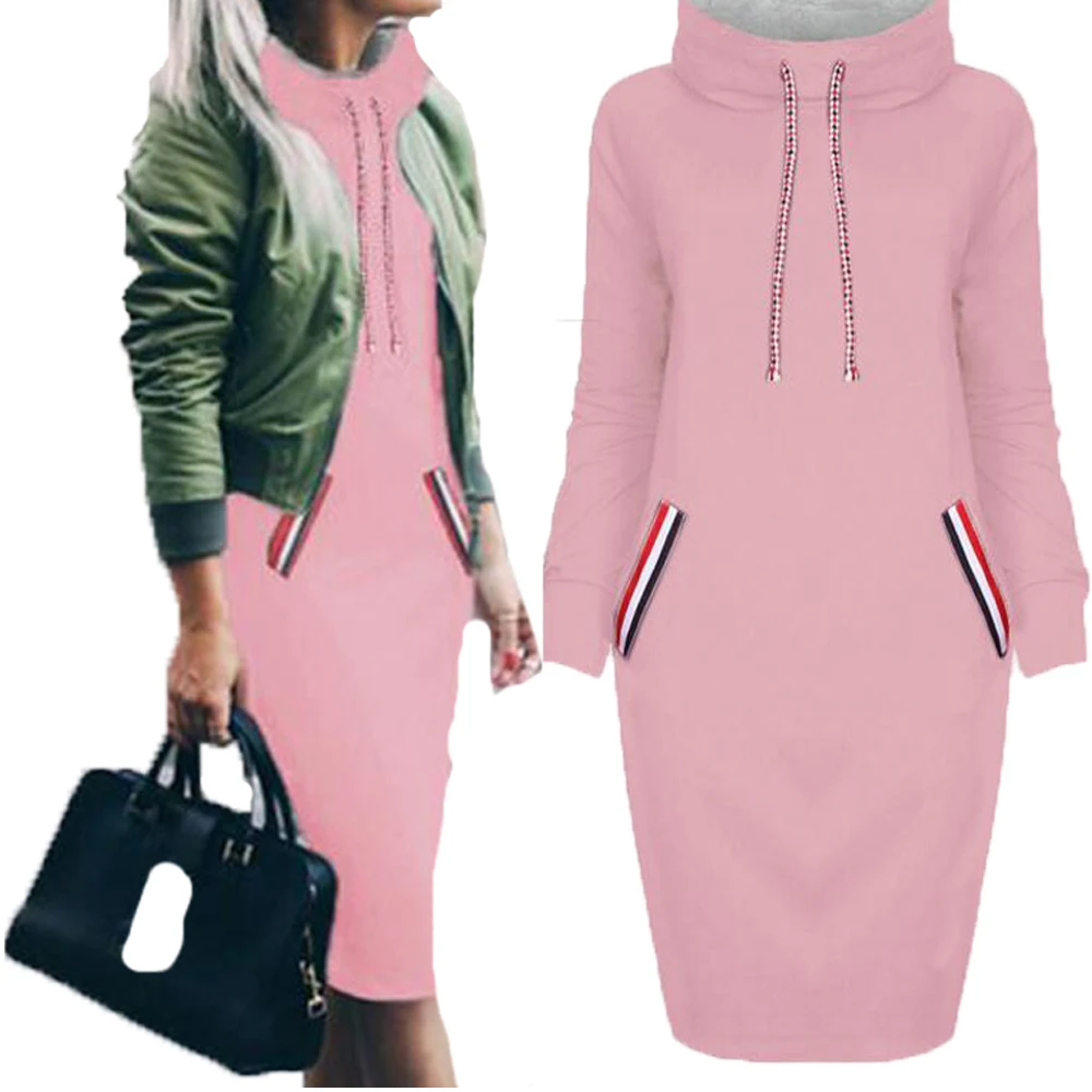 

Women Long Hoodie Sweatshirt Pullover Half Turtleneck Long Sleeve Hoody Pullovers Dress Solid Pockets Long Sweatshirts