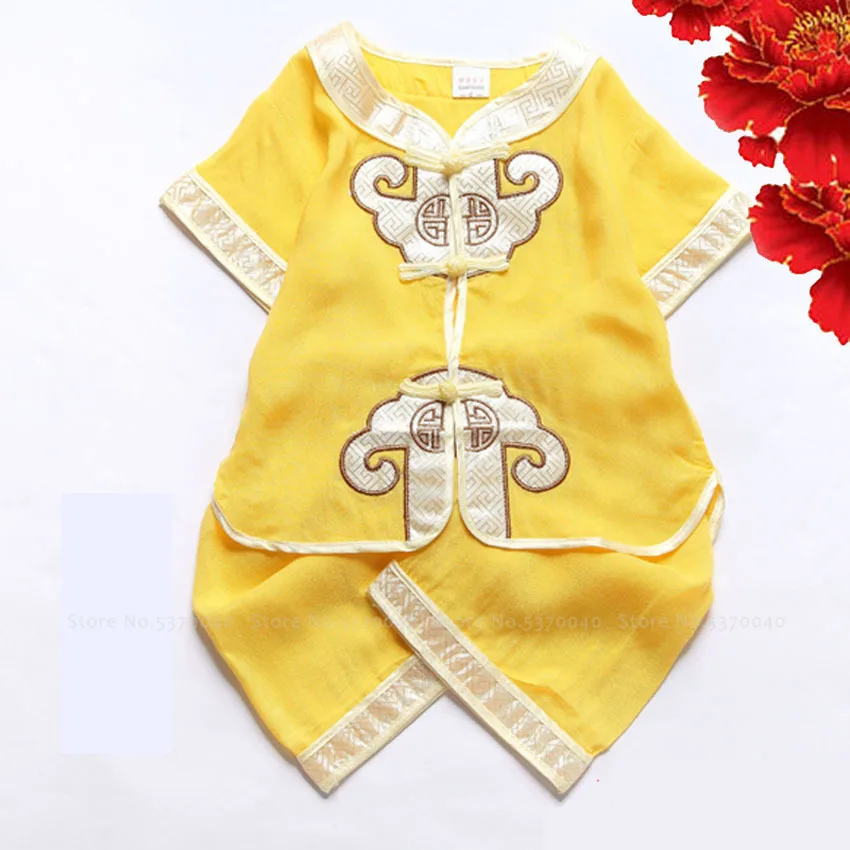 Китайский традиционный ханьфу для новорожденных мальчиков футболка Топы штаны