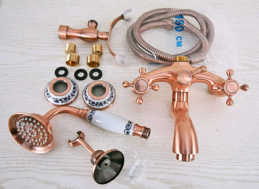 Смесители для ванны настенный античный красный медный смеситель с ручной