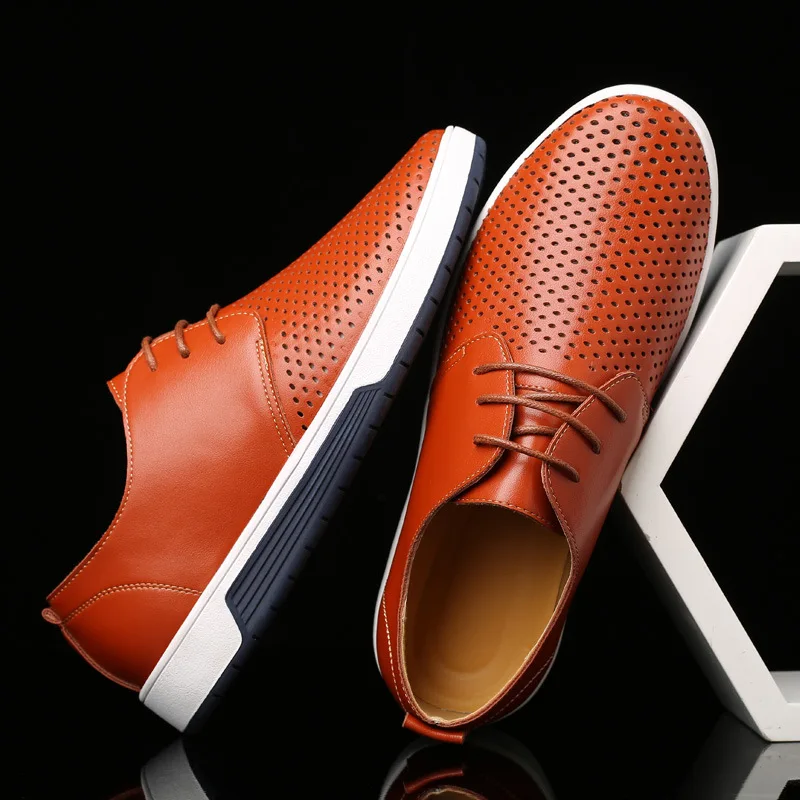 

REETENE New Leather Casual Men Sneakers High Quality Casual Men Shoes Flats Shoes For Male Hollow Footwear Big Size38-48