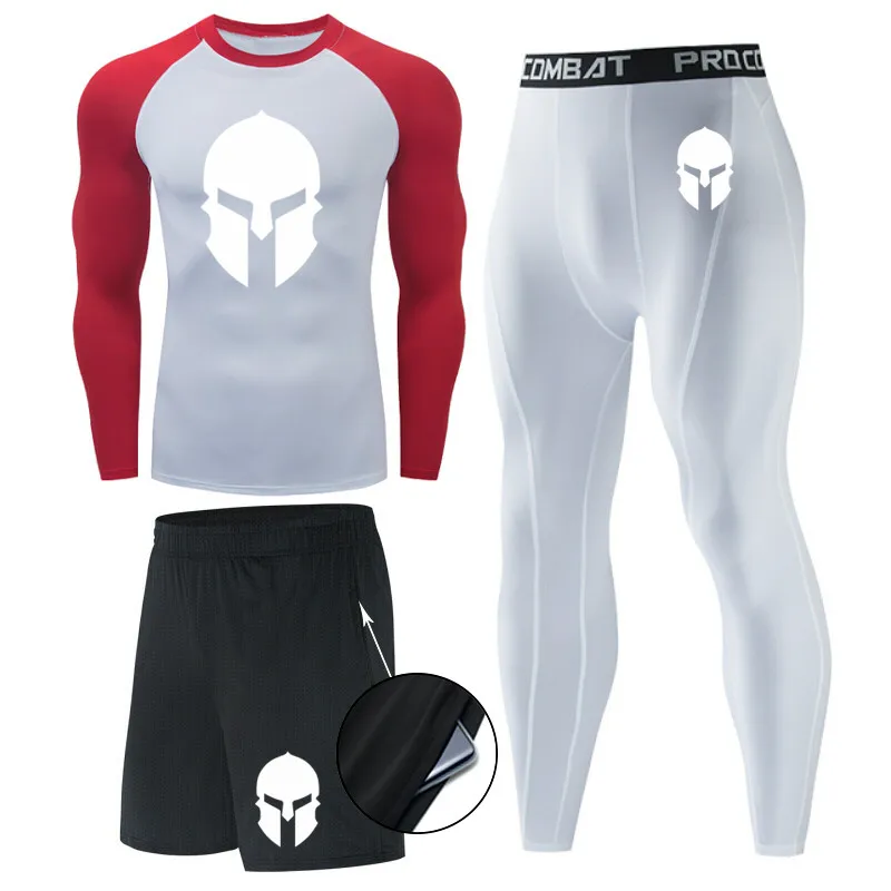 

Men Long Sleeve T-shirt+leggings Set MMA rashgard Male Compression Exercise Jogging skin care kits jogging Sportswear Sets