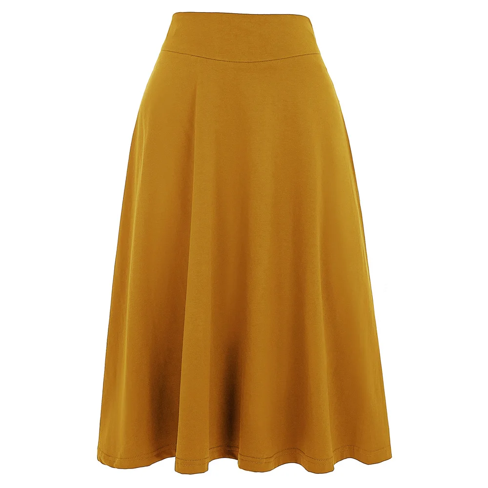 

Women Stretch High Waist Skater Flared Pleated Swing Long Skirt Dress A-line OL