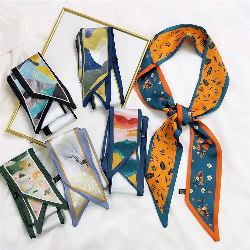 

Luxury Brand Scarf Printing Women Silk Scarf Bag Skinny Scarves Design Wrist Towel Small Long Ribbon Foulard Headband For Ladies