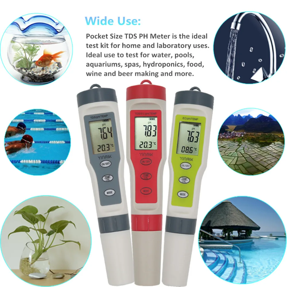 

Professional TDS PH Meter PH/TDS/EC/Temperature Meter Digital Water Quality Monitor Tester for Pools, Drinking Water, Aquariums