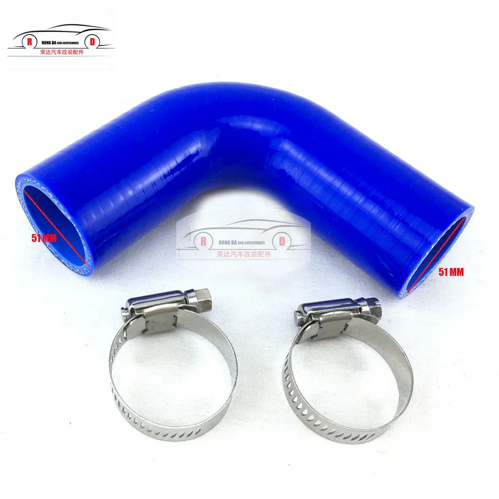 51MM 90 degree Blue 2," 51 мм/2,5'' 63 мм/3 ''76 мм 90 градусов 45 градусов Силиконовое Шланговое колено турбо труба впуска+ зажим - Цвет: 51MM 90 degree Blue