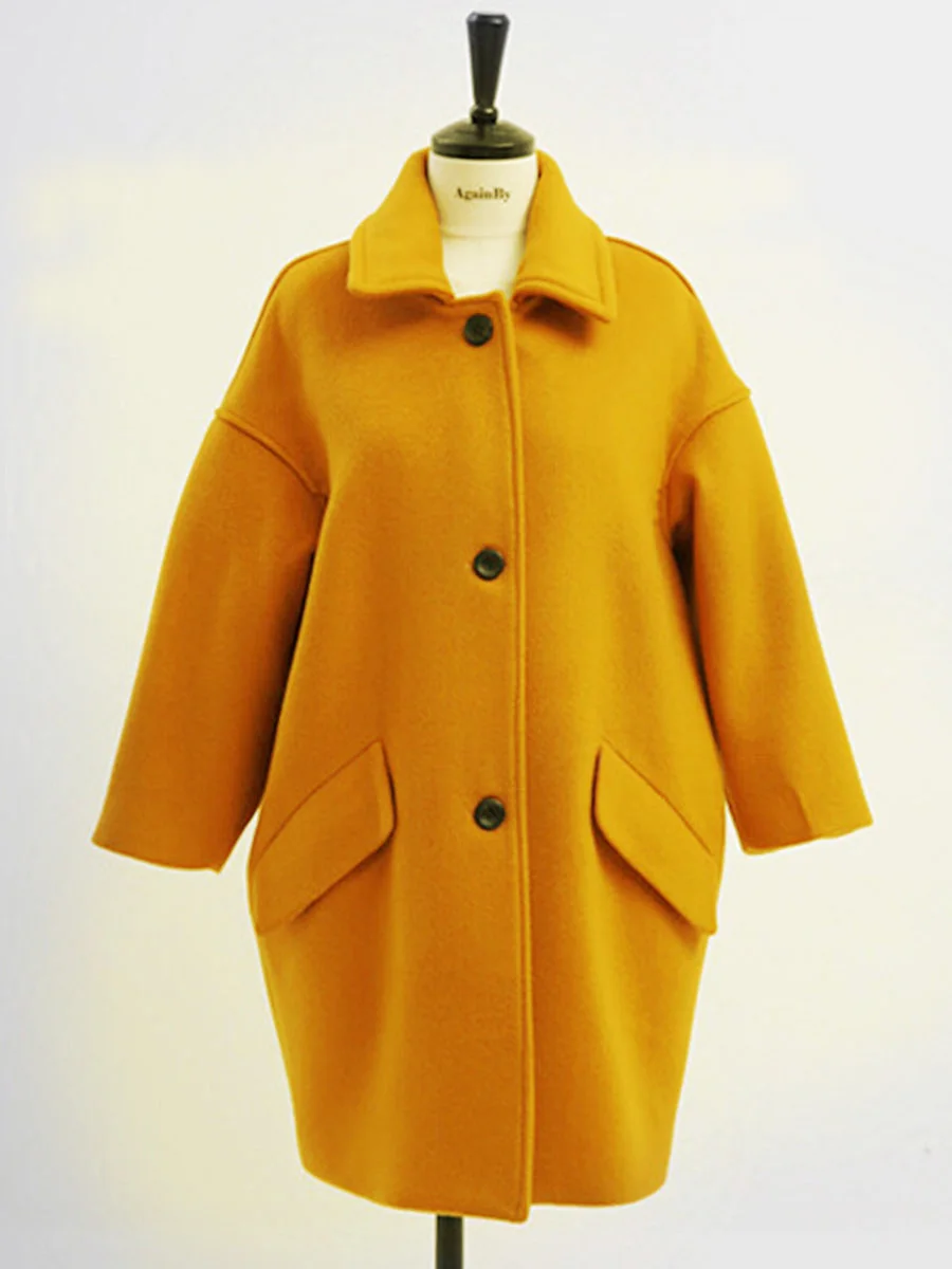 Япония Корея пальто для женщин Весна шерстяное минимализм кнопка карман Офисная