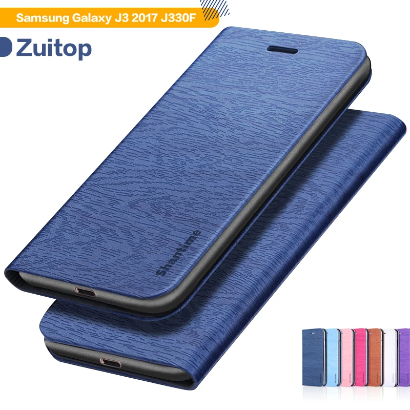 Чехол-книжка из искусственной кожи с текстурой древесины для Samsung Galaxy J3 2017 J330F |
