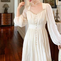 french elegant long fairy dress full sleeves women square collar vintage dress party wedding one piece autumn womens clothing