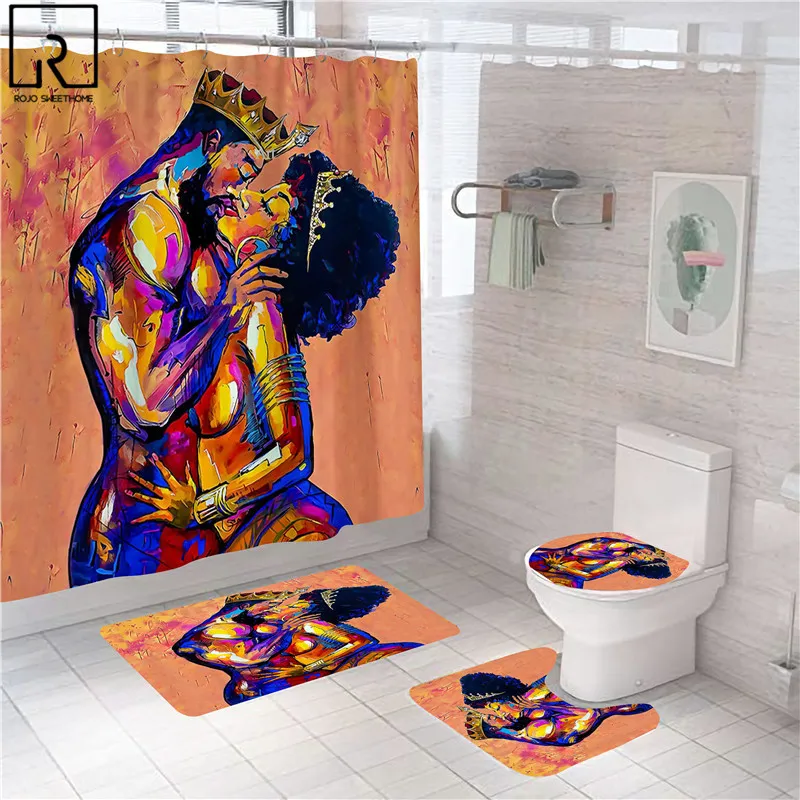 3d sexy couple shower curtain set polyester bathroom curtains bathing screen bath mat set carpet toilet lid cover home decor free global shipping