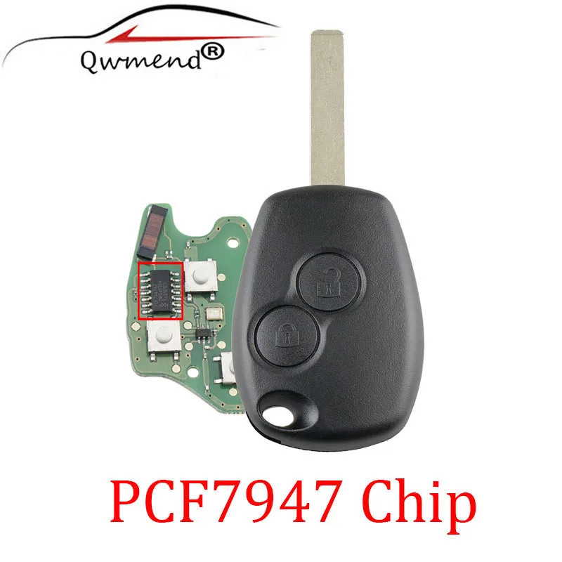 QWMEND 2 кнопки ID46/PCF7947 полный дистанционный ключ для Renault Clio Scenic Kangoo Megane 433 МГц VA2