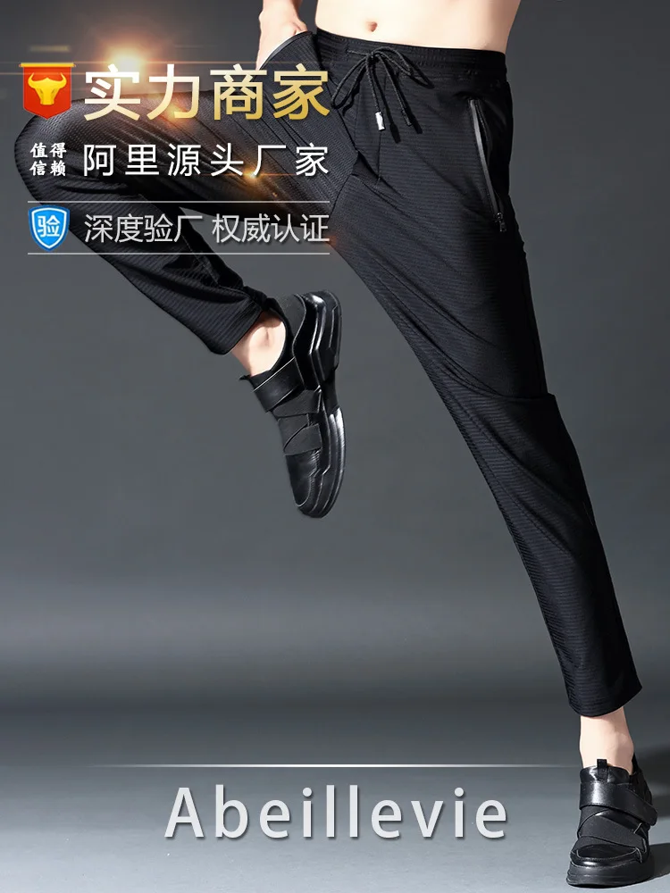 

Fashion Men's Ultra-thin Ice Silk Casual Pants Men's Summer Large Size Stretch Fabric Quick-drying Sweatpants Men's Clothing