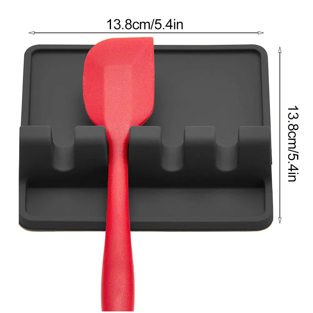 

Silicone Utensil Rest 4 Notches Heat Resistant Spoon Holder Rack With Drip Pad Ladles Spatula Tableware Holder Kitchen Cook Tool