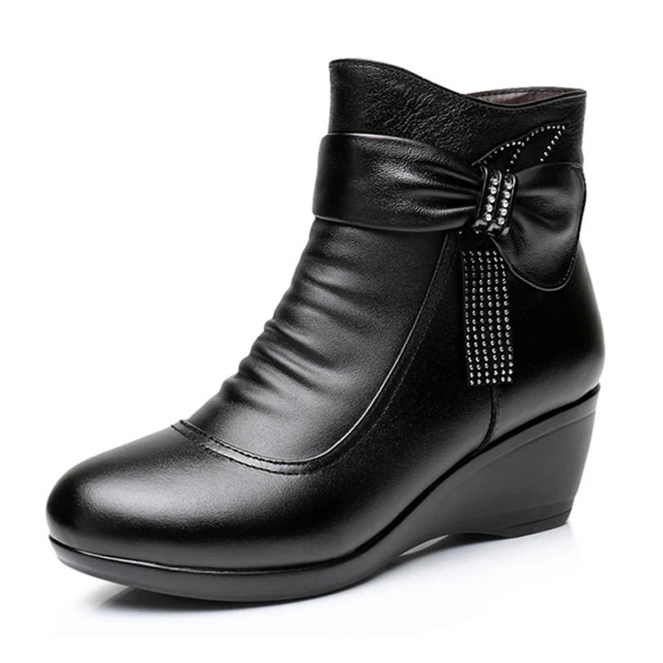 

2022 Woman Ankle Boots for Women Genuine Leather Winter Short Boots Female Plush Fashion Shoes Wedge Warm Shoes Zapatos De Mujer