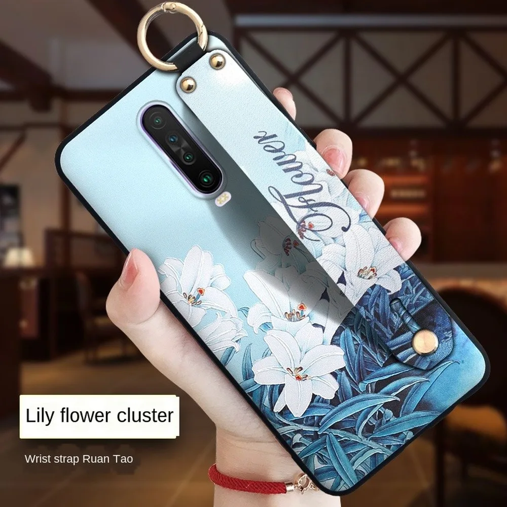 

Fashion Embossed Flowers Phone Case for Redmi Note 9 Coque Redmi Note 5 6 7 8 Pro K30 Wristband Holder Case for MI 8 9 9T Cover