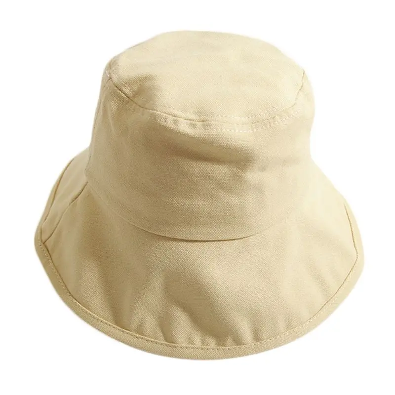 Khaki Сплошной цвет, свежий стиль, женская, для девочек, Панама, защита от солнца, с широкими полями, для студентов, летняя, упаковываемая, рыбацкая Кепка, 6 цветов - Цвет: Khaki