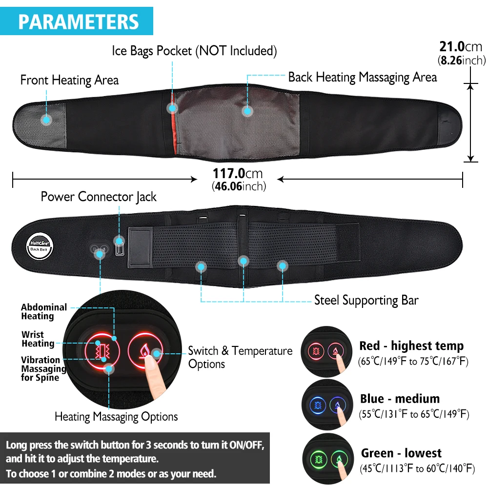 

Scoliosis Back Pain Relief Belt Far Infrared Heat Therapy Waist Brace Herniated Disc lombar Lower Spine Back Lumbar Support
