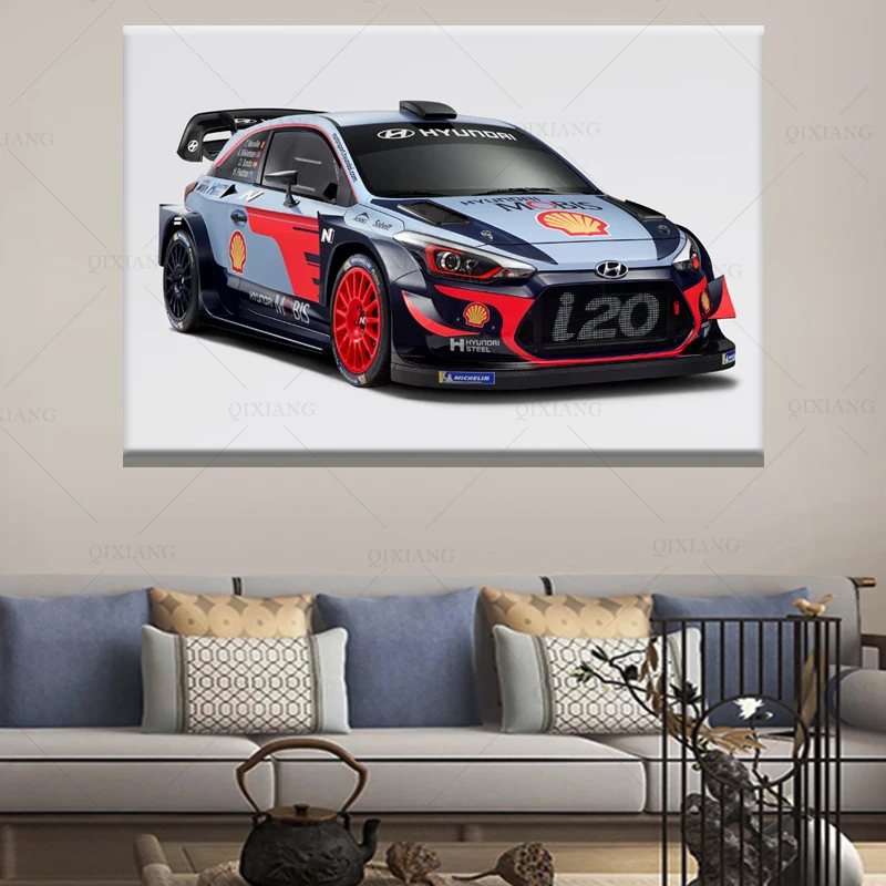 Спортивный автомобиль Hyundai Tuning i20 Coupe WRC Серый фон Художественная картина на холсте Постеры и печати Современные предметы декора дома.