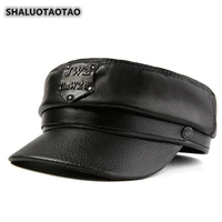 shaluotaotao trend genuine leather hat autumn winter fashion sheepskin leather military hats for men women brands snapback cap