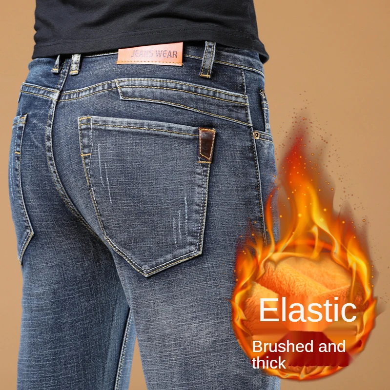 

Wthinlee New Men Warm Jeans High Quality Famous Brand Autumn Winter Jeans Thicken Fleece Men Jeans Long Trouser