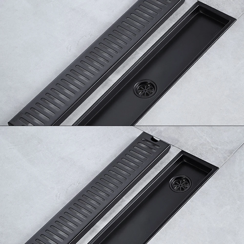 20 100cm black side outlet shower drain stainless steel bathroom floor drainage linear waste drain cover roof kitchen accessory free global shipping