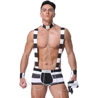 black and white mens striped uniforms hot erotic sexy prisoner cosplay lingerie set halloween adult role play costumes outfits