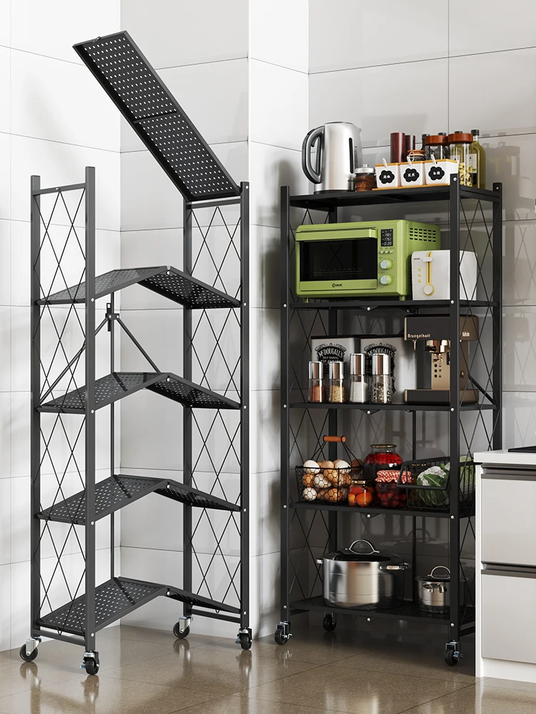 

Kitchen Microwave Shelf, Floor Type Folding Storage Rack, Household Multi-layer Oven, Pot Storage