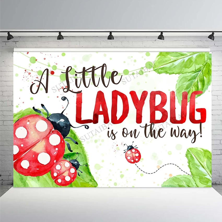 

Watercolor Ladybug Backdrops Baby Shower Birthday Party Custom Banner Vinyl Photocall Newborn Portrait Photo Studio Background