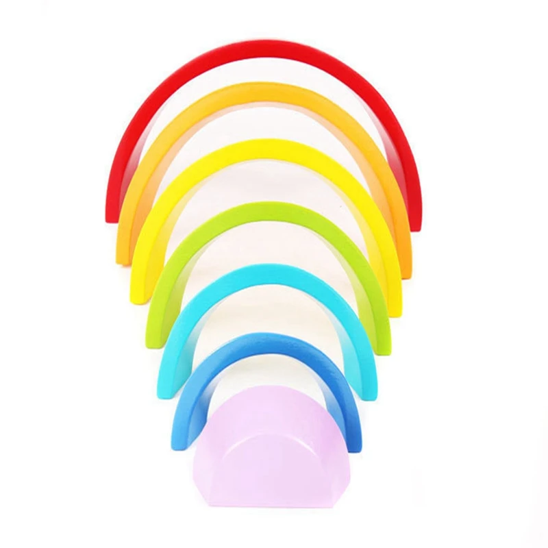 

7 Pcs Set Baby Toys Rainbow Stacker Wooden Toys & 12PCS Rainbow Colored Wooden Doll Dolls Play House