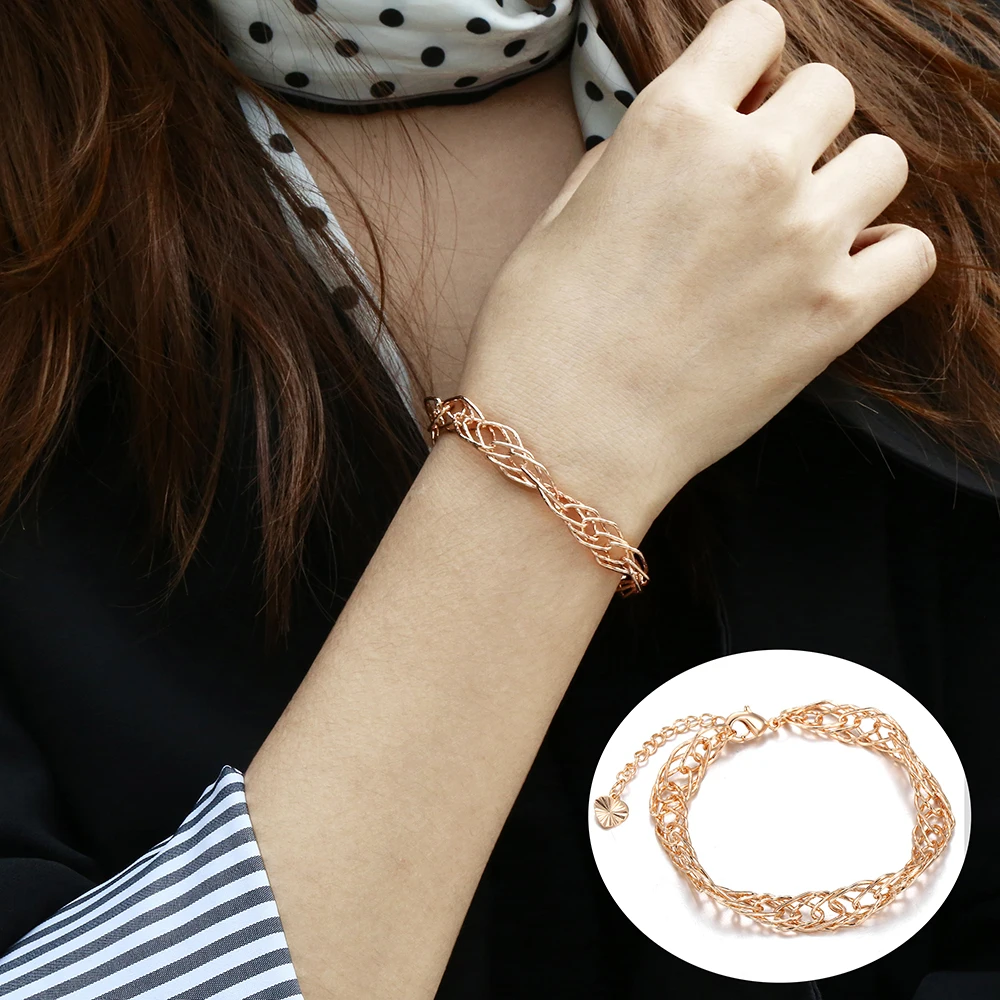 Новинка 585 браслет из розового золота модный витой волнистый для женщин женские