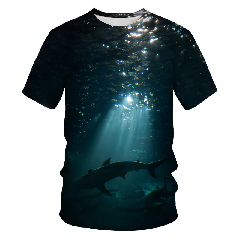

New 2021 popular men's cotton leisure sports short sleeve personalized fish picture design women's fashion summer T-shirt 3D pri