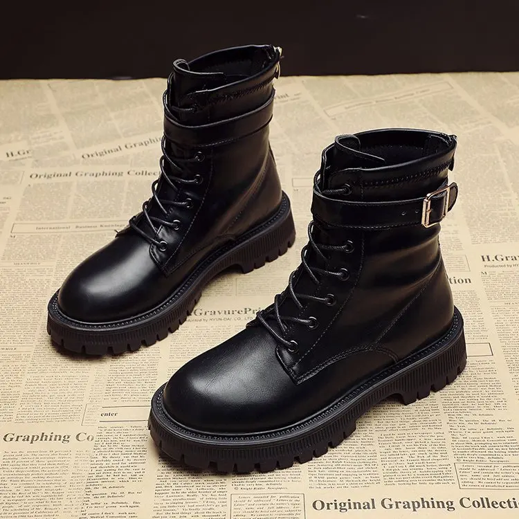 

Spring 2021 ladies elegant ankle boots female high heel platform shoes black gothic leather punk ankle boots