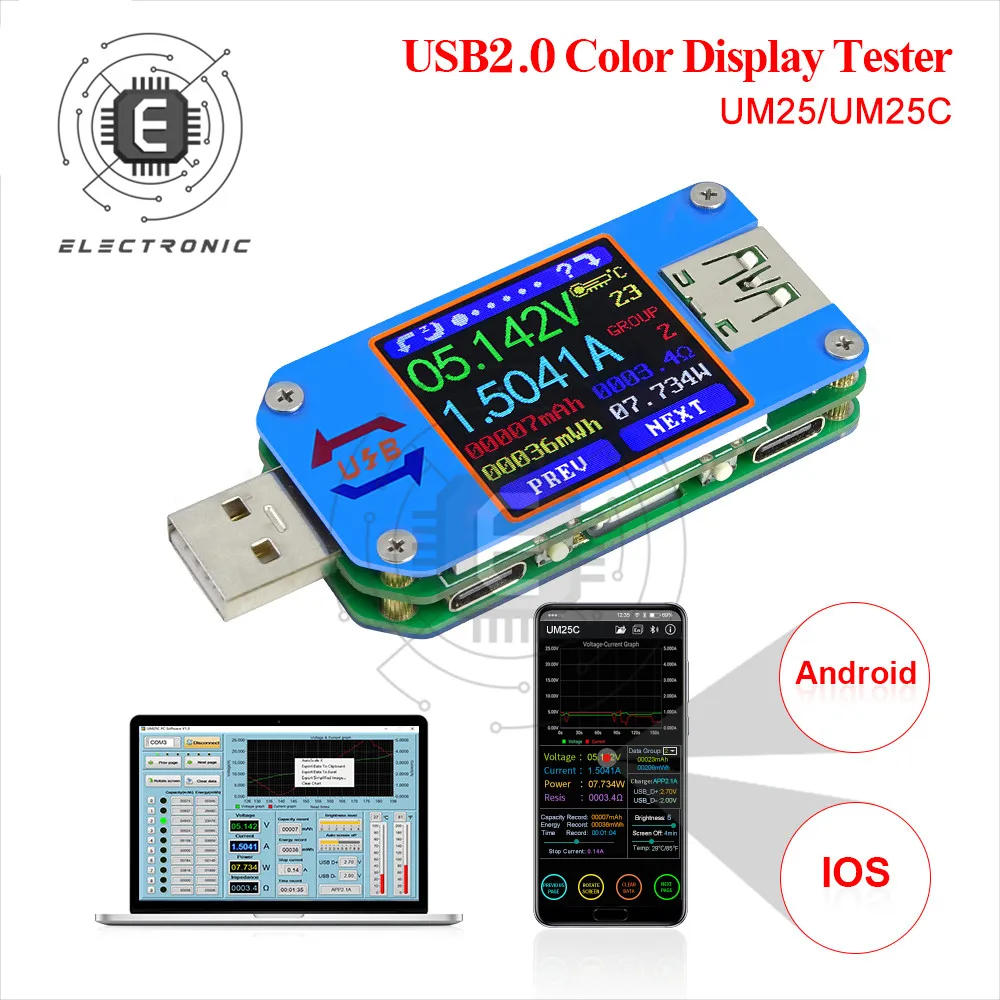

RD UM25 UM25C for APP USB 2.0 Type-C LCD Voltmeter ammeter voltage current meter battery charge usb Tester