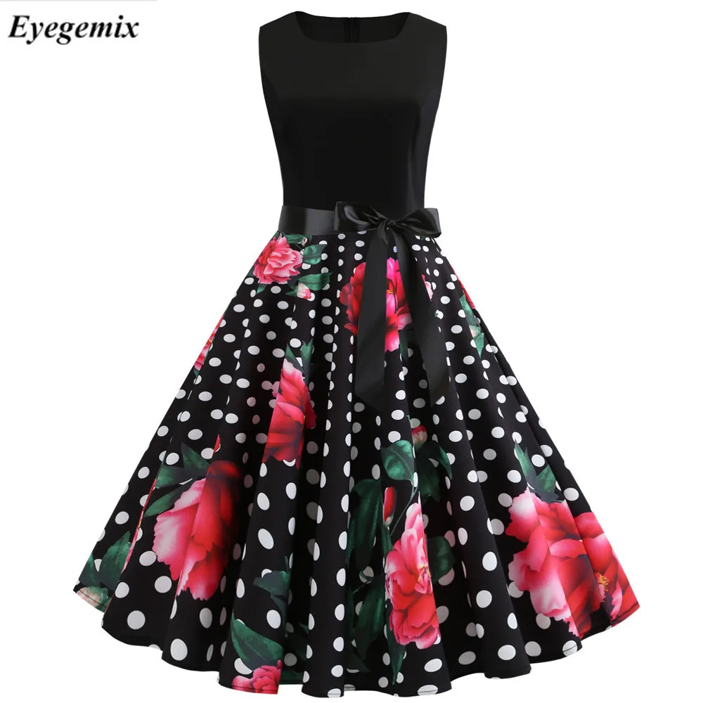 2021 в красный горошек платье для женщин без рукавов большие качели 50 х 60 рокабилли