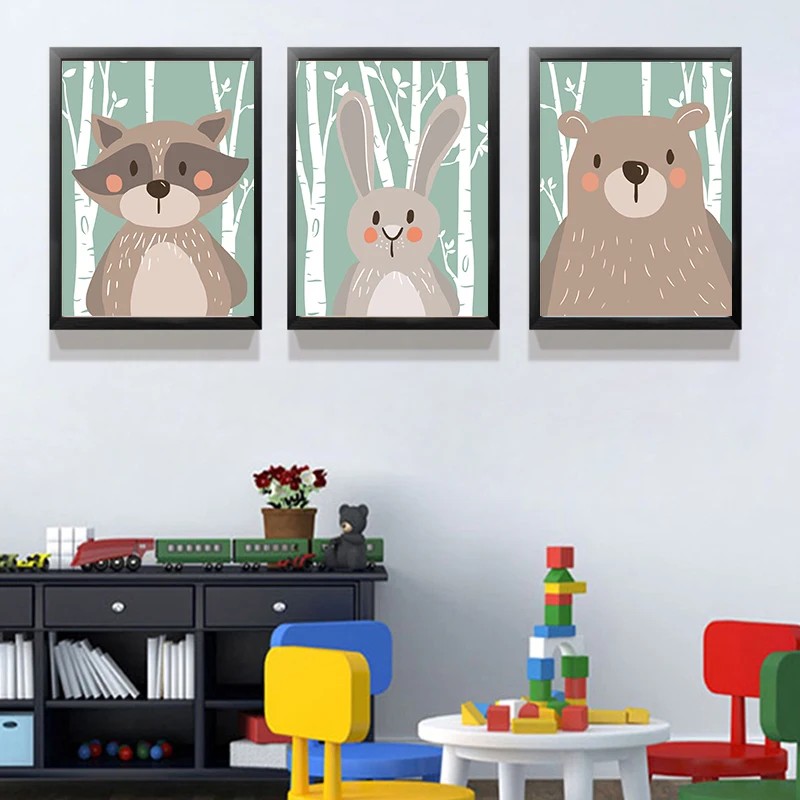 Woodland Forest Cute Animals Canvas Painting Art Print &ampPoster Nursery Wall Picture Kids Baby Room Decor Fox Rabbit Bear Giraffe | Дом и