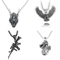 retro eagle gun pendant necklace for women hip hop gothic stainless steel necklace pendant men punk fashion goth necklace new