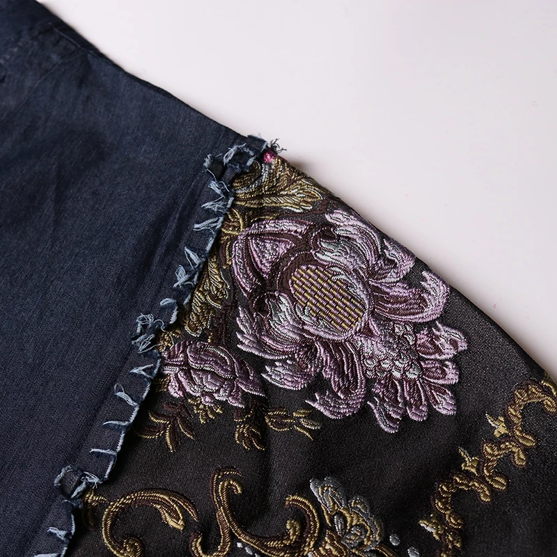 Женская джинсовая ветровка с цветочной вышивкой длинным рукавом | одежда