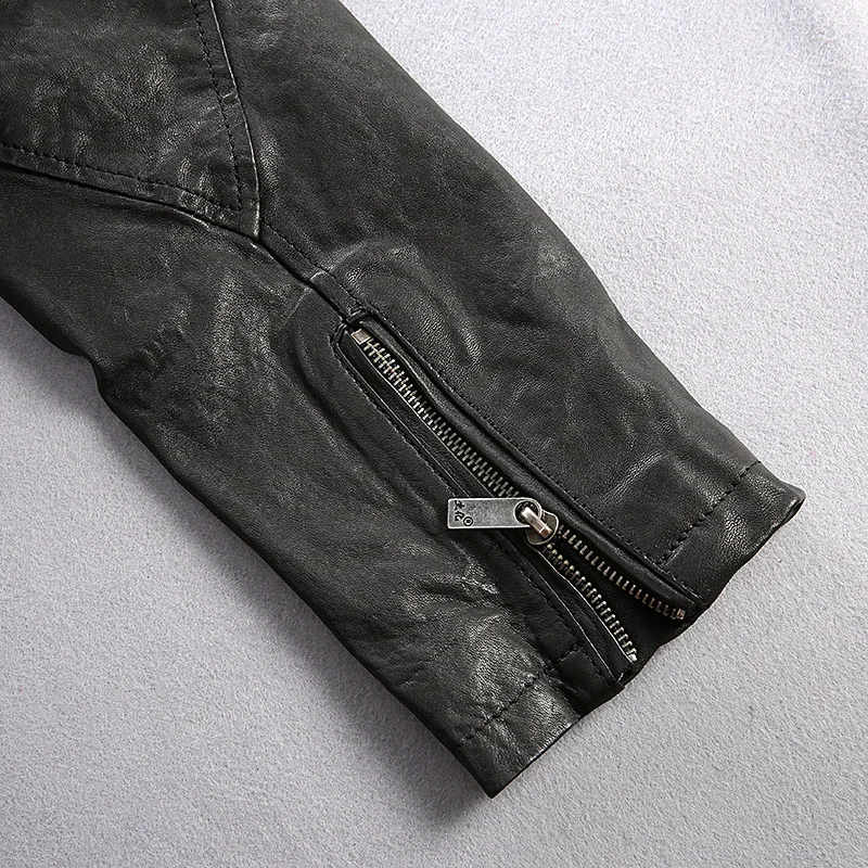 

new arrival slim fitted motorcycle jacket Epaulet pockets Vegetable tanned sheepskin casual leather coat men
