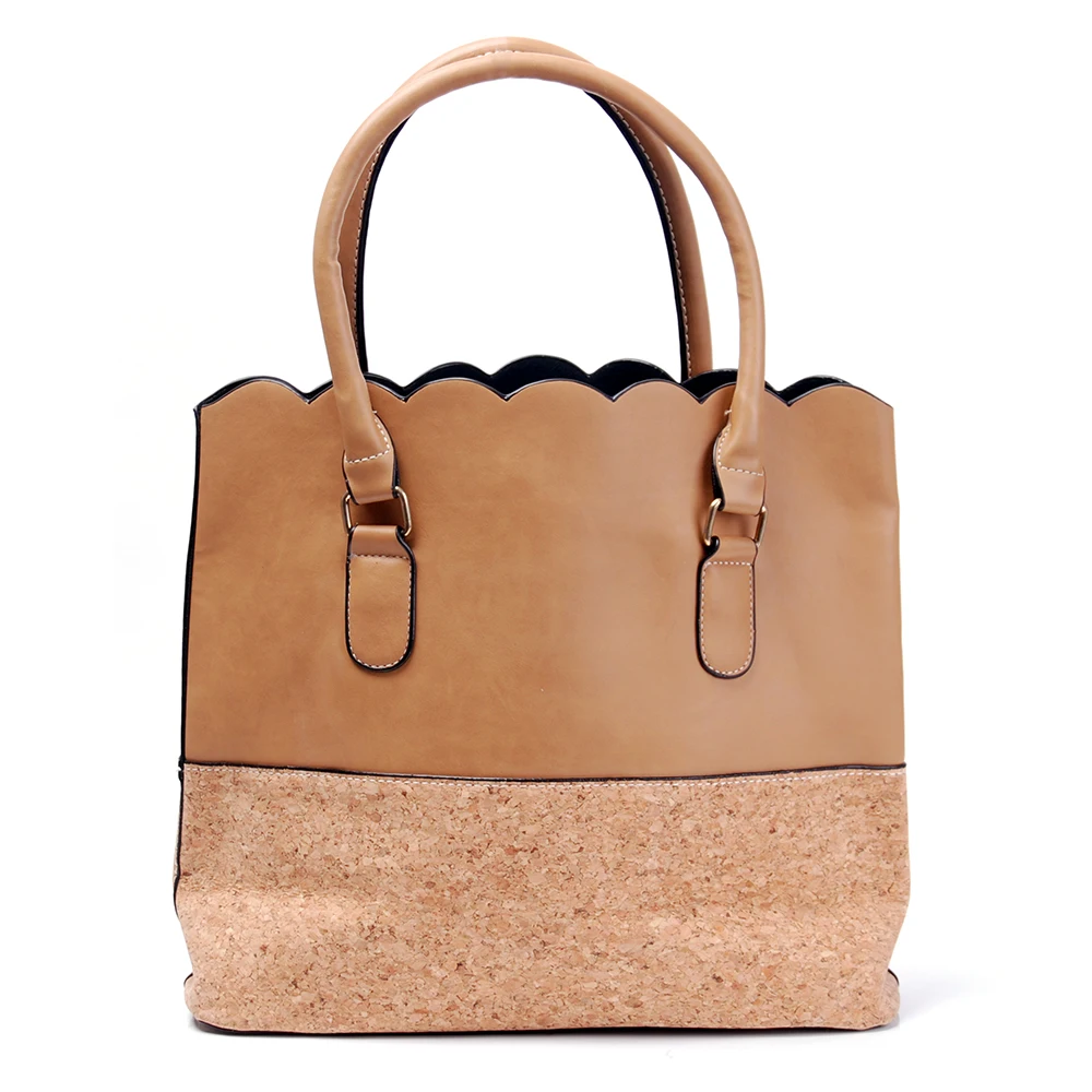 Образец коричневой Веганской кожаной пробки сумка шоппер с шипами изготовленная