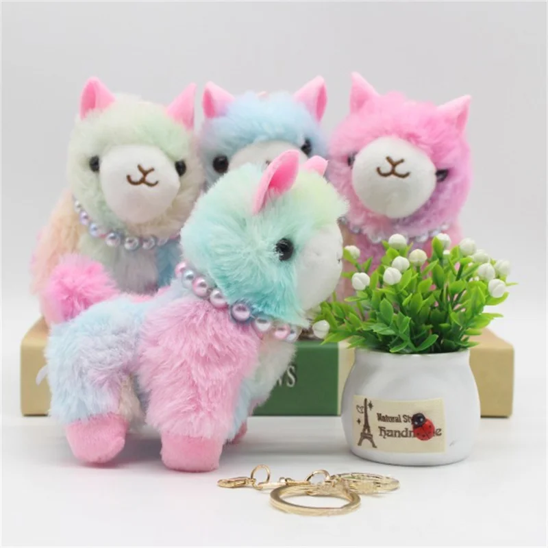 

1Pcs Color Random Colorful Rainbow Alpaca Plush Key Chain Small Pendant Hanging Ornaments Christmas Birthday Gifts