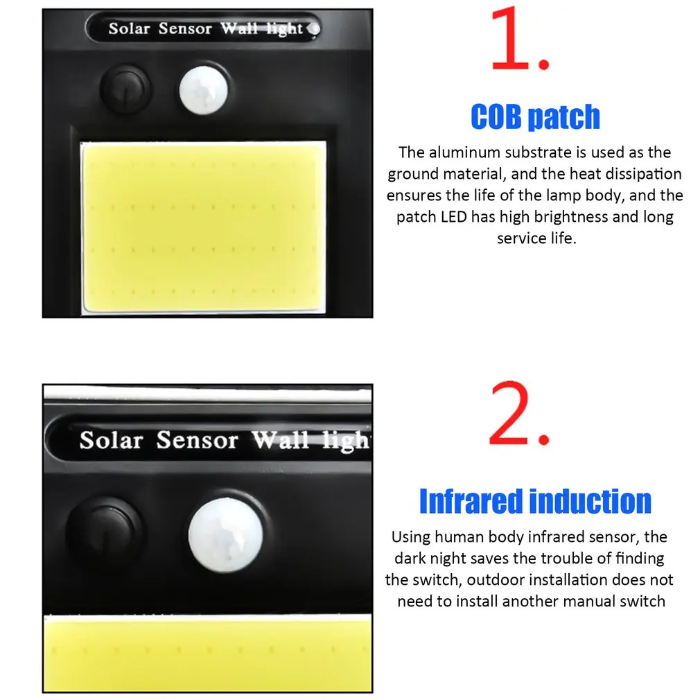 Водонепроницаемый 48 Светодиодный светильник на солнечной энергии с датчиком