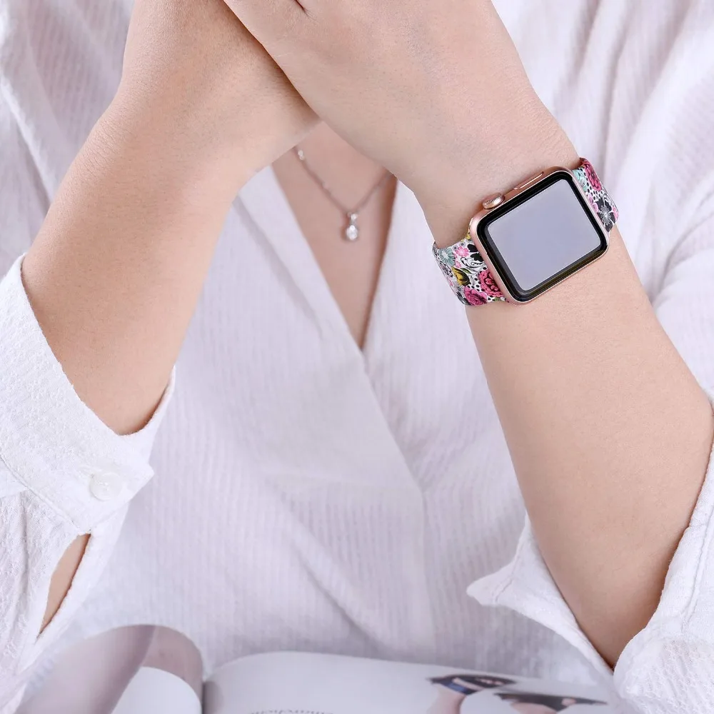 Ленты с цветами для Apple Watch 38 мм 40 мм 42 мм 44 мм, леопардовые силиконовые Печатные Сменные браслеты для iWatch серии 5 4 3 2
